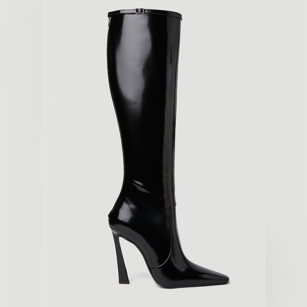 SAINT LAURENT YSL JUSTIFY TESS 110 BLACK PATENT KNEE HIGH BOOTS